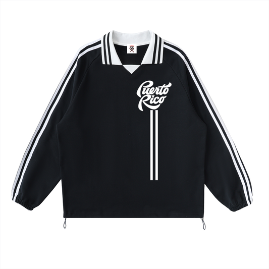 Puerto Rico Collection Striped Lapel Collar Sweatshirt